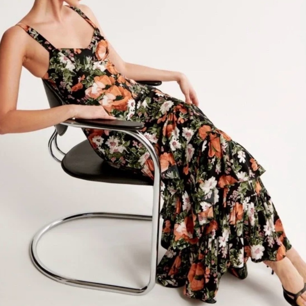 Abercrombie & Fitch Floral Maxi Dress - Black and Orange